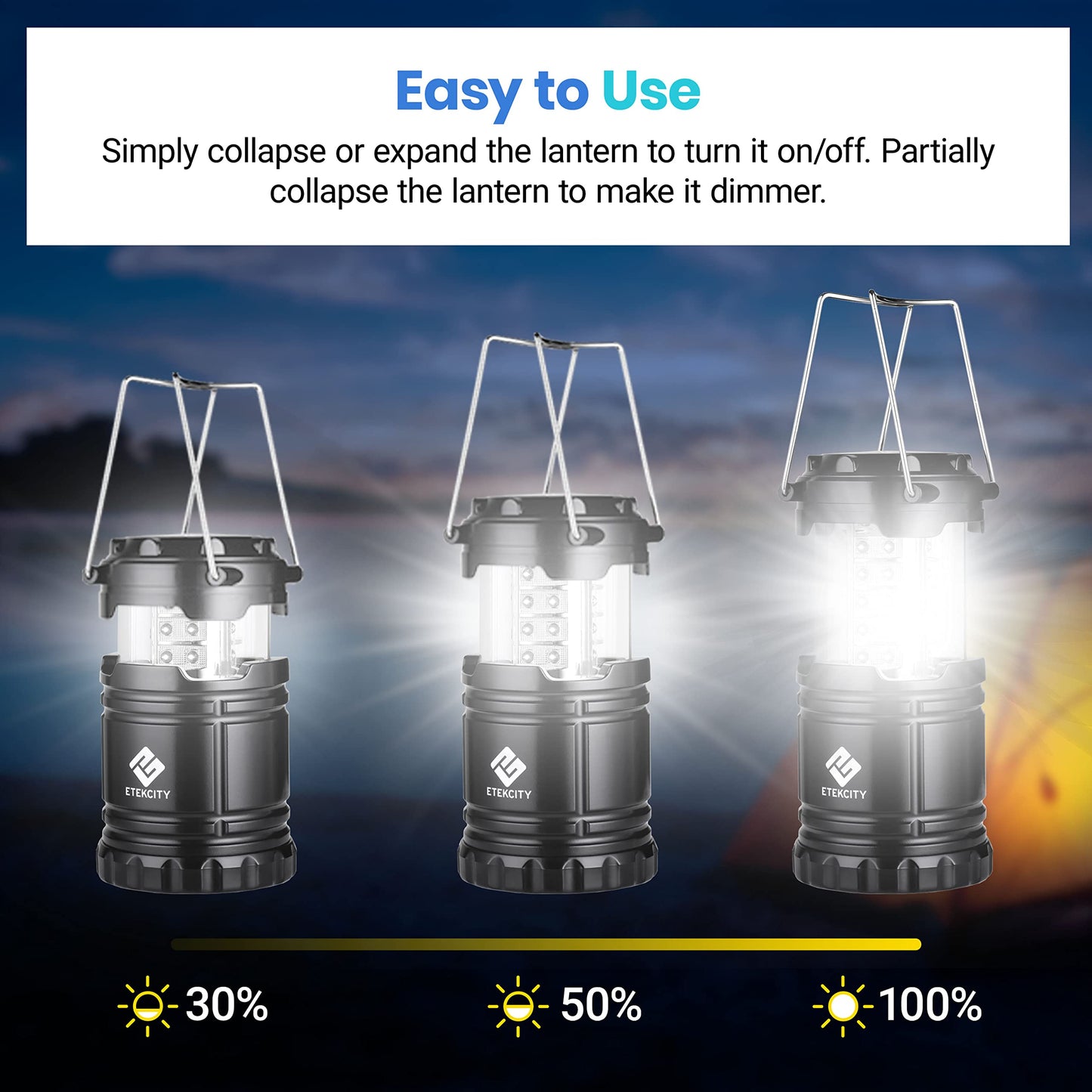 Etekcity Camping Lanterns 4 Pack, LED Battery Operated Lights, Dark Black, Model CL10-4 Pack, Emergency Gear for Power Outages