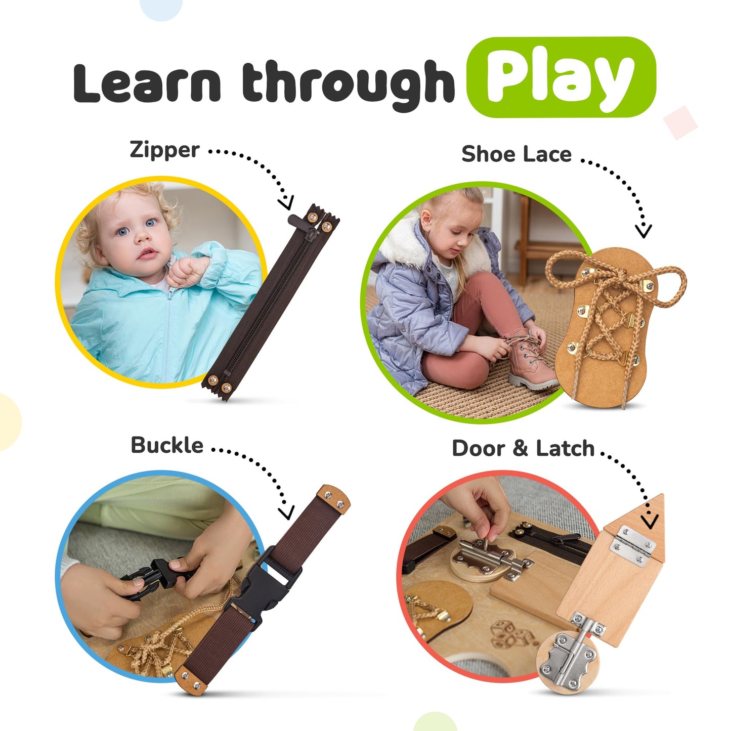 Montessori Busy Board for Toddlers, Premium Wooden Toddler Busy Board for 1 2 3 Year Old with 10 Educational Activities for Fine Motor Skills, Sensory Activity Toy for Travel, Gift for Boys & Girls