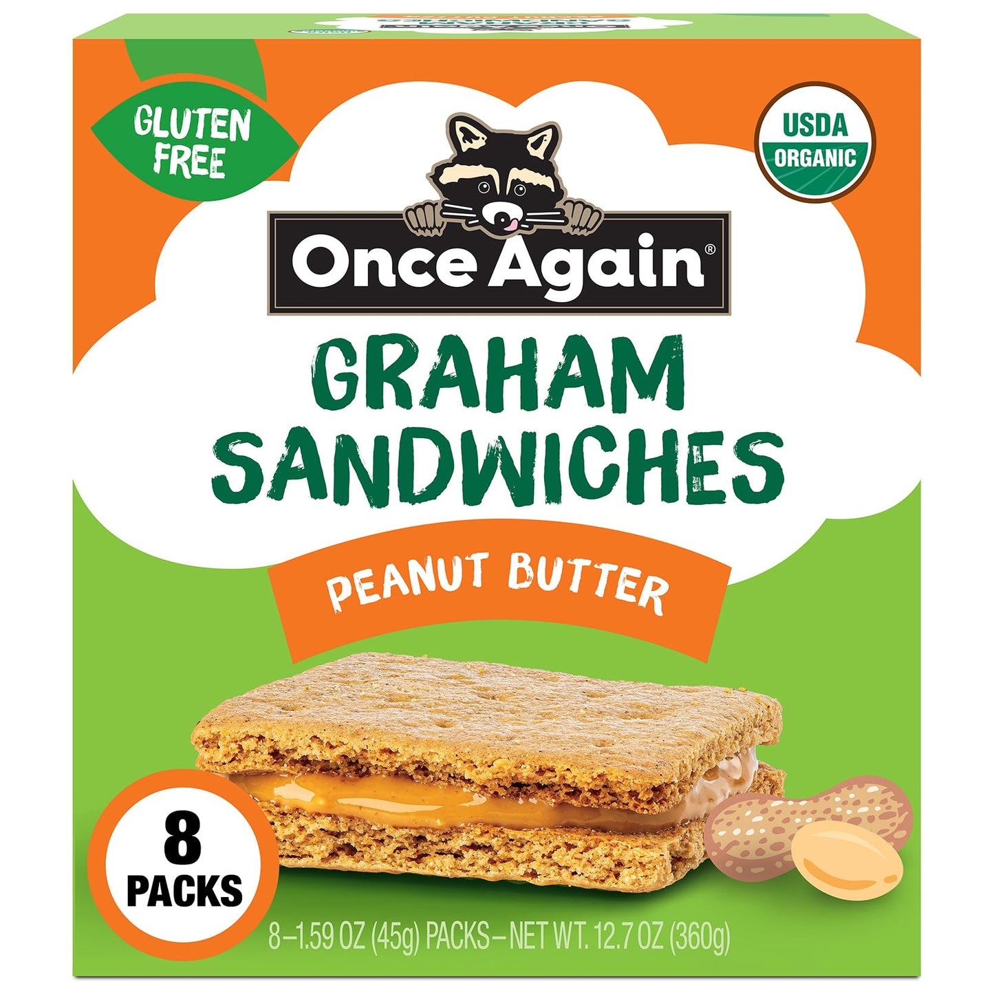 Once Again Peanut Butter Crackers Graham Sandwiches - Gluten Free Graham Crackers with Organic Peanut Butter Filling - Vegan, Or