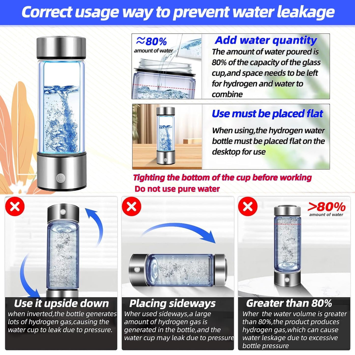 Hydrogen Water Bottle Generator 2 Pack 2025 w SPE/PEM Tech Water Ionizer, Portable Hydrogenated Water Machine Improve Water in 3 Minutes Hydrogen Rich