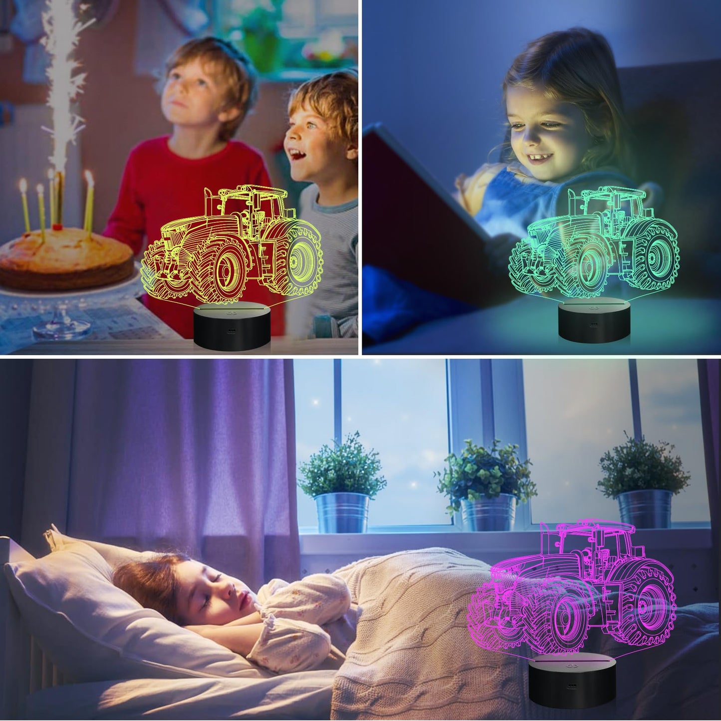 Attivolife 3D Illusion Night Lamp - 16 Color Changing, Dimmable Hologram, Usb Charge, Tractor Model Fs-2810-9999, Creative Gift For Kids