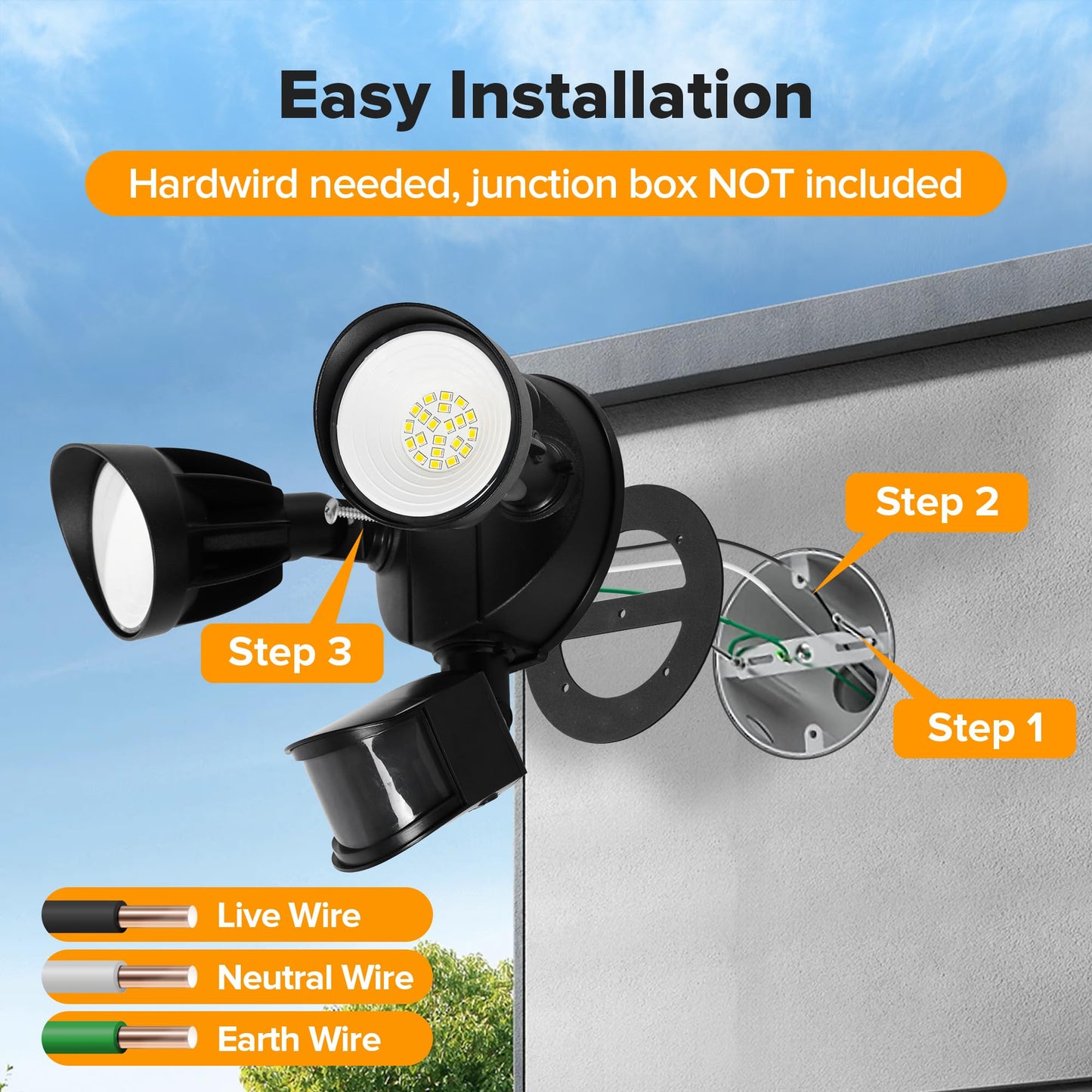 Ume Led Security Light Motion Sensor Outdoor Lights  27W 3000Lm  5000K  Ip65 Waterproof  Dusk To Dawn  2 Head Motion Detector Flood Light For Outside  Garage  Yard (Black)