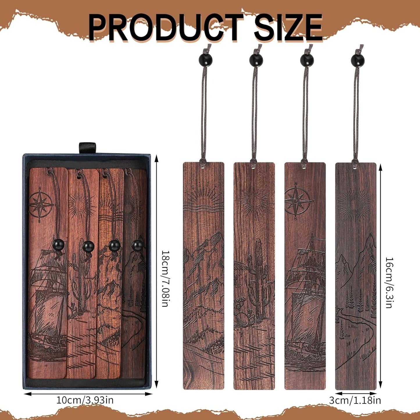 4Pcs Wood Bookmark for Men,Adventure Wooden Carving Book Mark Vintage Bookmark Christmas Gift for Men Book Lovers Birthday Present Students Teachers Appreciation