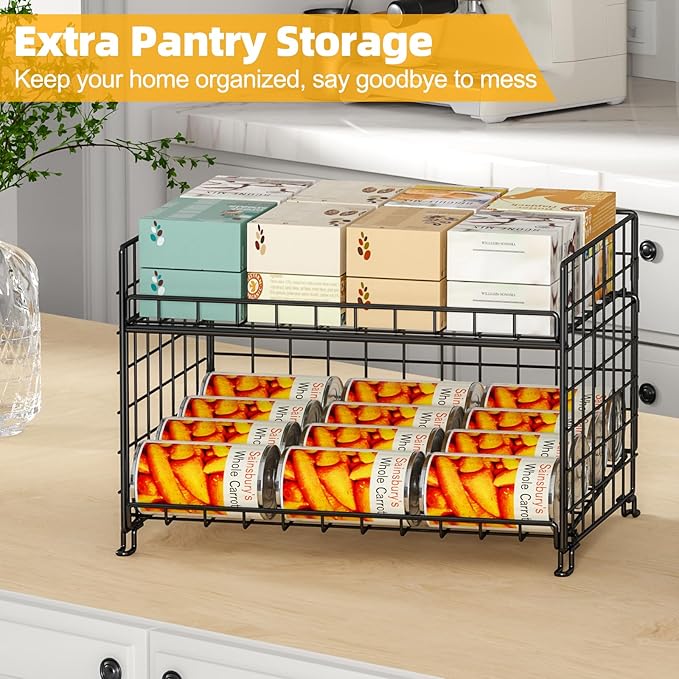 JKsmart Adjustable Can Rack Organizer, Stackable Can Storage for Kitchen Pantry Cabinet, 2-Tier Can Holders for Food, Multifunctional Can Dispenser for Snacks Soda-3 Pack
