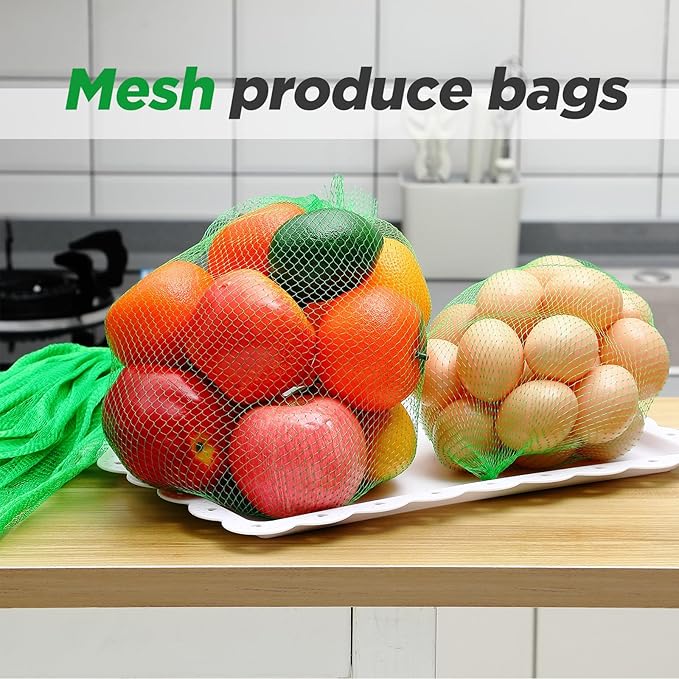 Windyun 500 Pcs 24/20/18/14 Inch Reusable Mesh Nylon Netting Bulk, Fits Storage Egg Vegetable Seafood Fruits Bags Grocery Bags (Green)