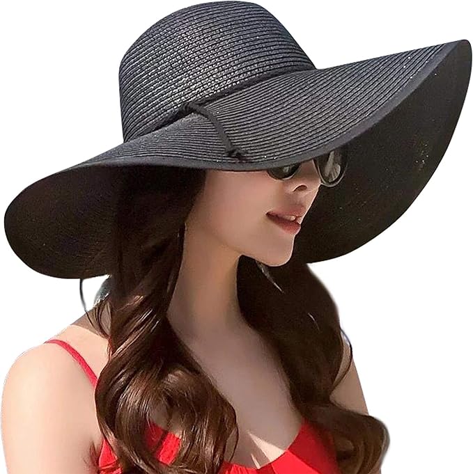 AQOKKA Beach Hats for Women Men Big Straw Wide Brim Summer Hat Floppy Foldable Roll up Cap for Beach Outdoor UPF 50+