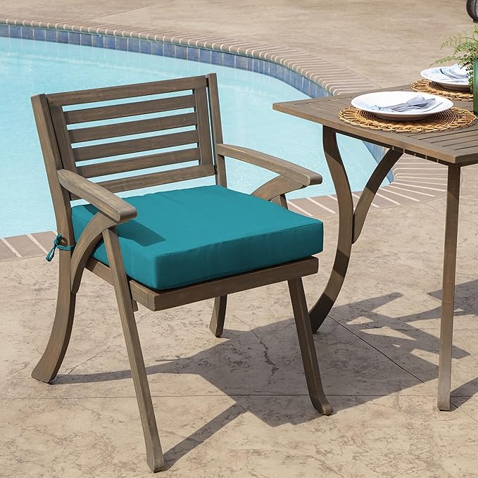 Arden Selections Outdoor Wicker Chair Cushion, 20 x 18, Rain-Proof, Fade Resistant 21 x 21, Lake Blue Leala (Pack of 4)