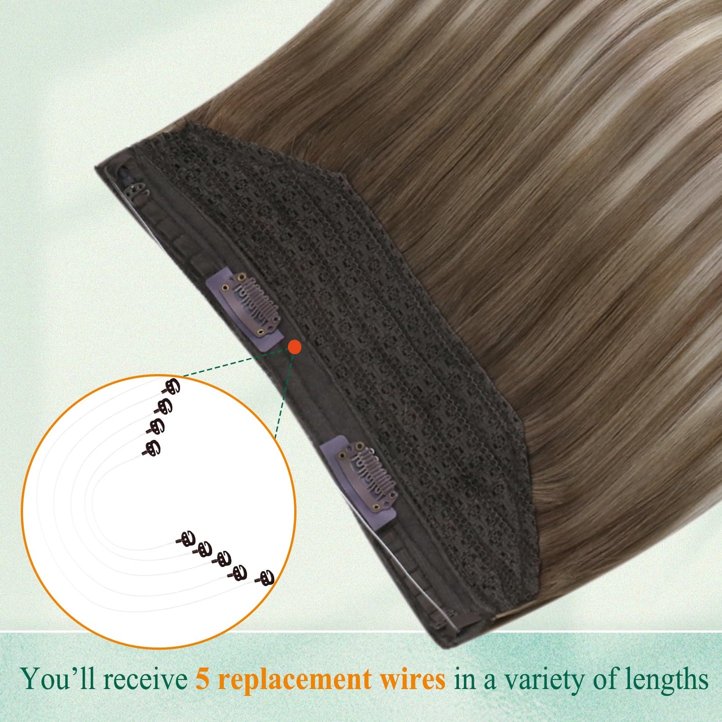Easyouth Wire Hair Extensions Human Hair Ombre Hair Wire Extensions Medium Brown Ombre Platinum Blonde Fish Line Hair Extension