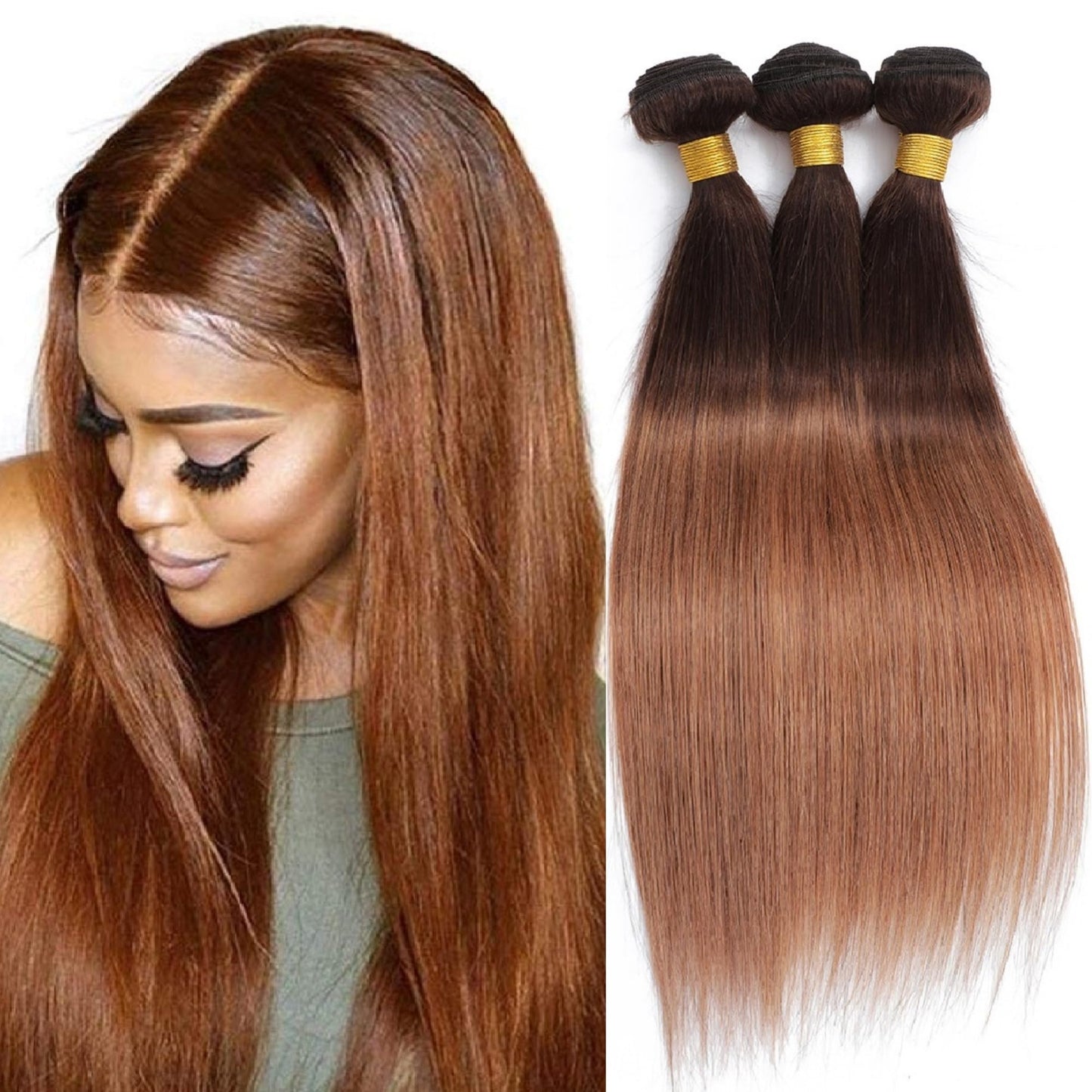 12A Ombre Bundles Human Hair Straight Human Hair 100% Unprocessed Virgin Remy Hair Bundles 2 Tone Black to Honey Brown Human Hai