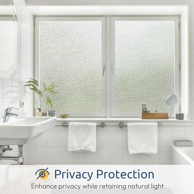 rabbitgoo Window Privacy Film Frosted Glass Film, Decorative Cling UV Sun Blocking Decals, Frosting Window Clings for Home Bathroom Door Coverings,17.5 x 78.7 inches