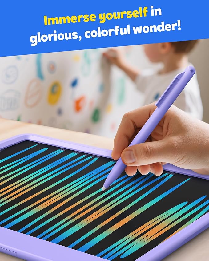 TEKFUN LCD Writing Tablet Doodle Board, 12inch Colorful Drawing Travel Essentials, Toddler Toys for 3 4 5 6 7 8 Year Old Girls Boys (Purple)