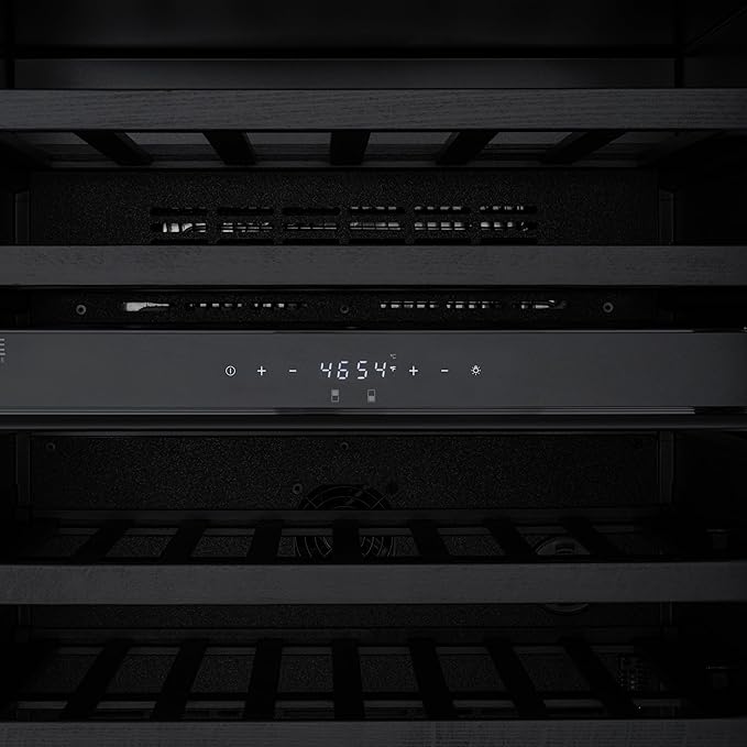 KoolMore Reserve 24 in. Under-Counter Panel Ready Dual Zone Built-in Wine Cooler with Black Shelves and 45 Bottle Capacity in Black (KM-CW46DZ-BPR)