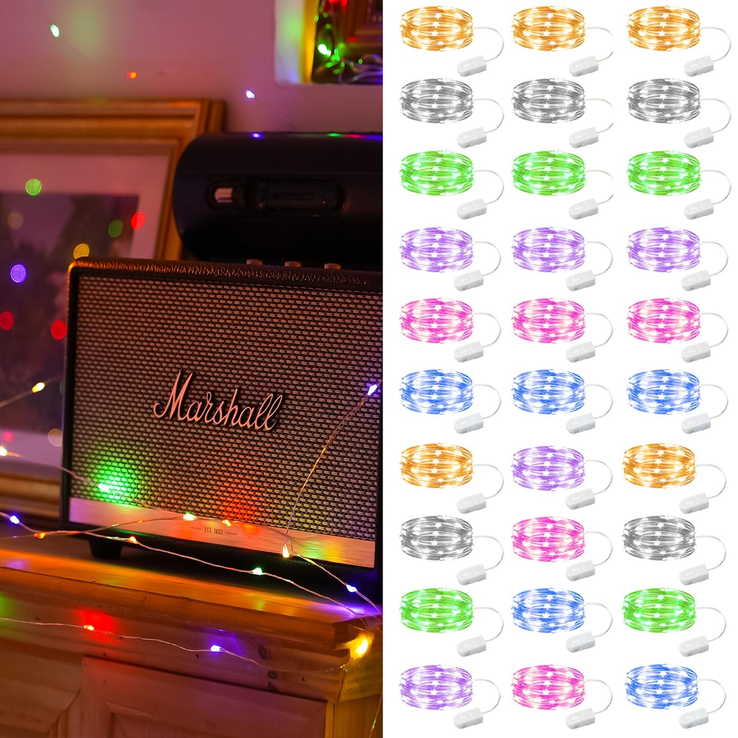 Zsjwl 30 Pack Multicolor Fairy Lights Battery Operated  7Ft 20Led Mini Starry Light Mason Jar Lights For Indoor Outdoor Party Wedding Halloween Thanksgiving