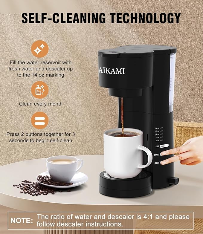 Single Serve Coffee Maker for K Cup & Ground Coffee with Milk Frother, 6 to 14 Oz Brew Sizes, Auto-Off Coffee Machine with Water Reservoir
