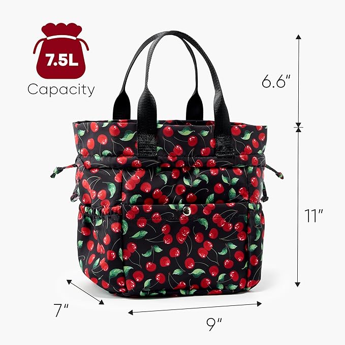 Yarnic Lunch Bag Women Insulated Lunch Bags,Cute Reusable Lunch Box Stain-Resistant Lunchbox with Water Bottle Holder for Adult (Black Cherry)