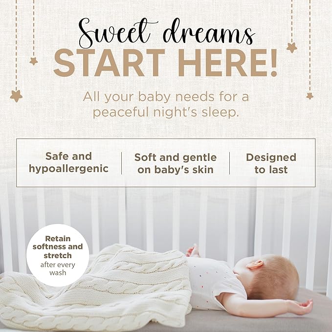 Bassinet Fitted Sheets - Compatible with Fisher Price Bassinet Soothing Motions, Stow and Go, Rock with Me & Soothing View Bassinet | 100% Organic Jersey Cotton - White + Grey | 32x16 (2 Pack)