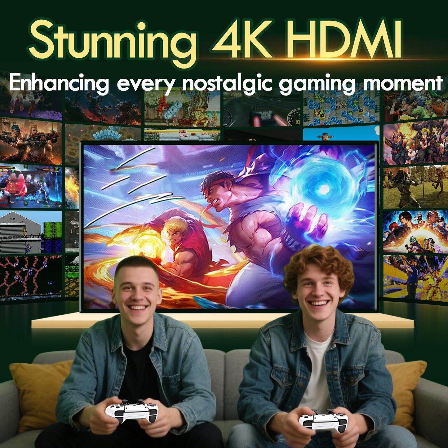 2025 Game Stick 4K 40,000 Games, Retro Gaming Console with Built-in 23 Emulators, HDMI Output, 64G TF Card, 2 Wireless Controllers, Plug and Play