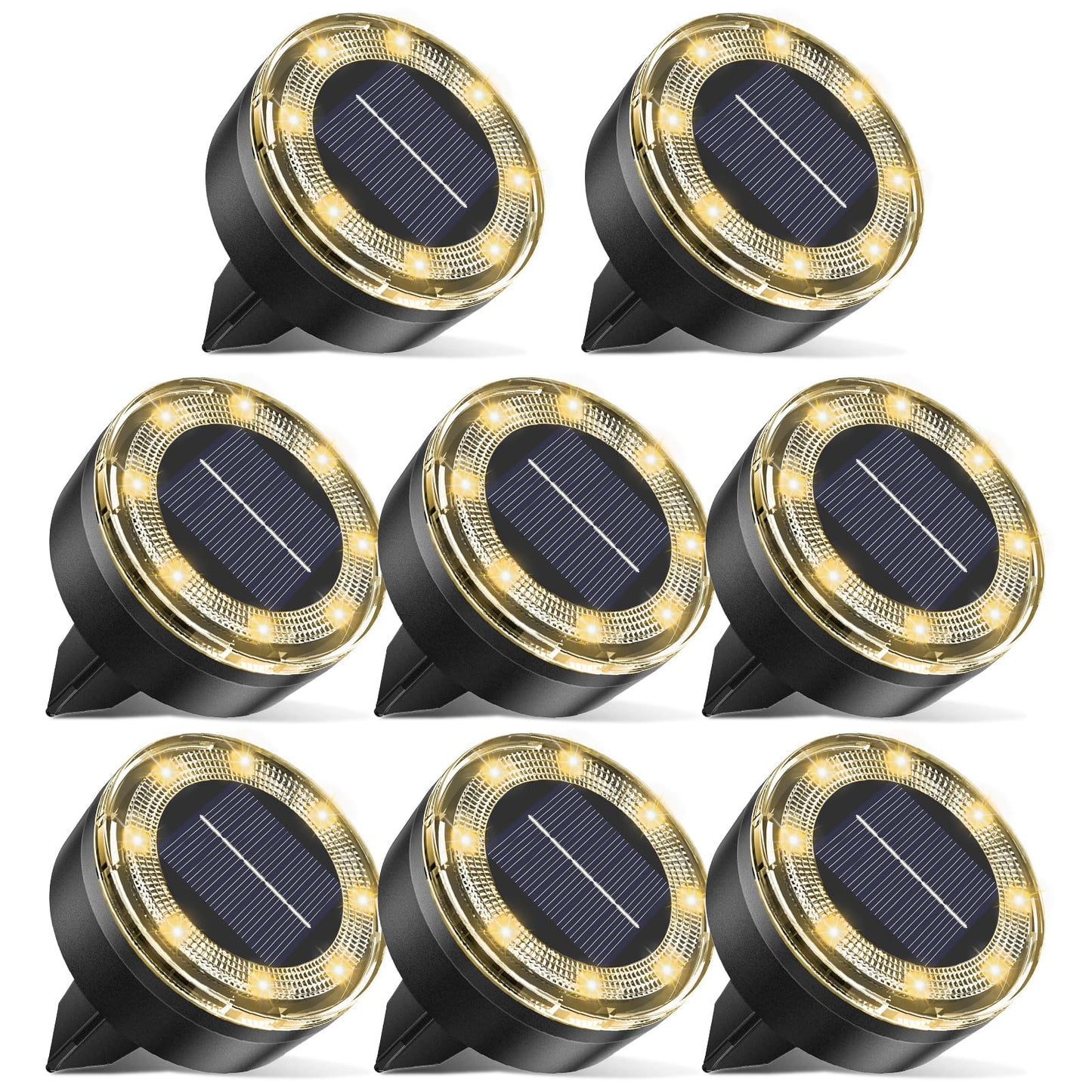 Vighep Mini Outdoor Solar Lights 8 Pack Solar Garden Light For Outside Ip65 Waterproof  8 Led Disc Landscape Lighting For Garden Yard Driveway Walkway Poolside Deck Lawn Patio Warm White