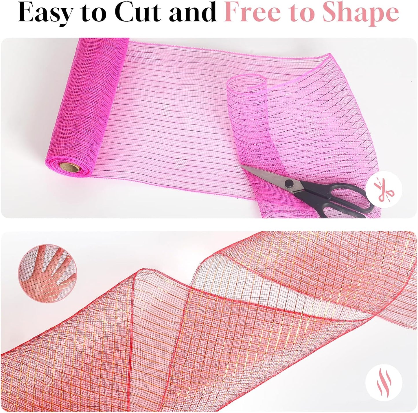 2 Rolls Mesh Ribbon for Wreaths 10 Inch x 30 Foot Wreath Mesh Rolls with Metallic Foil for Easter Christmas Party Wedding Home Decor DIY Craft Projects and Gift Wrapping (Beige)