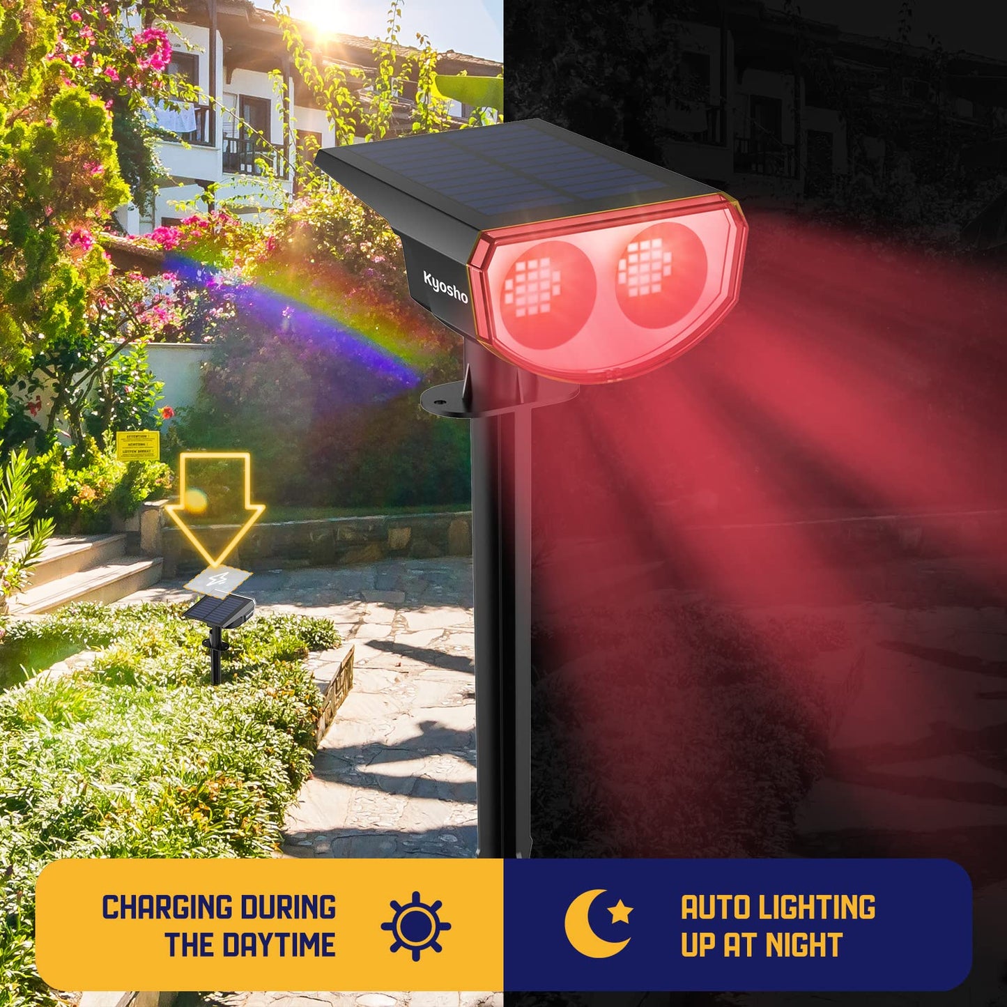 Kyosho Solar Color Spot Lights, Waterproof RGBW, 38 LEDs, 9 Lighting Modes, 2 Pack, Multicolor