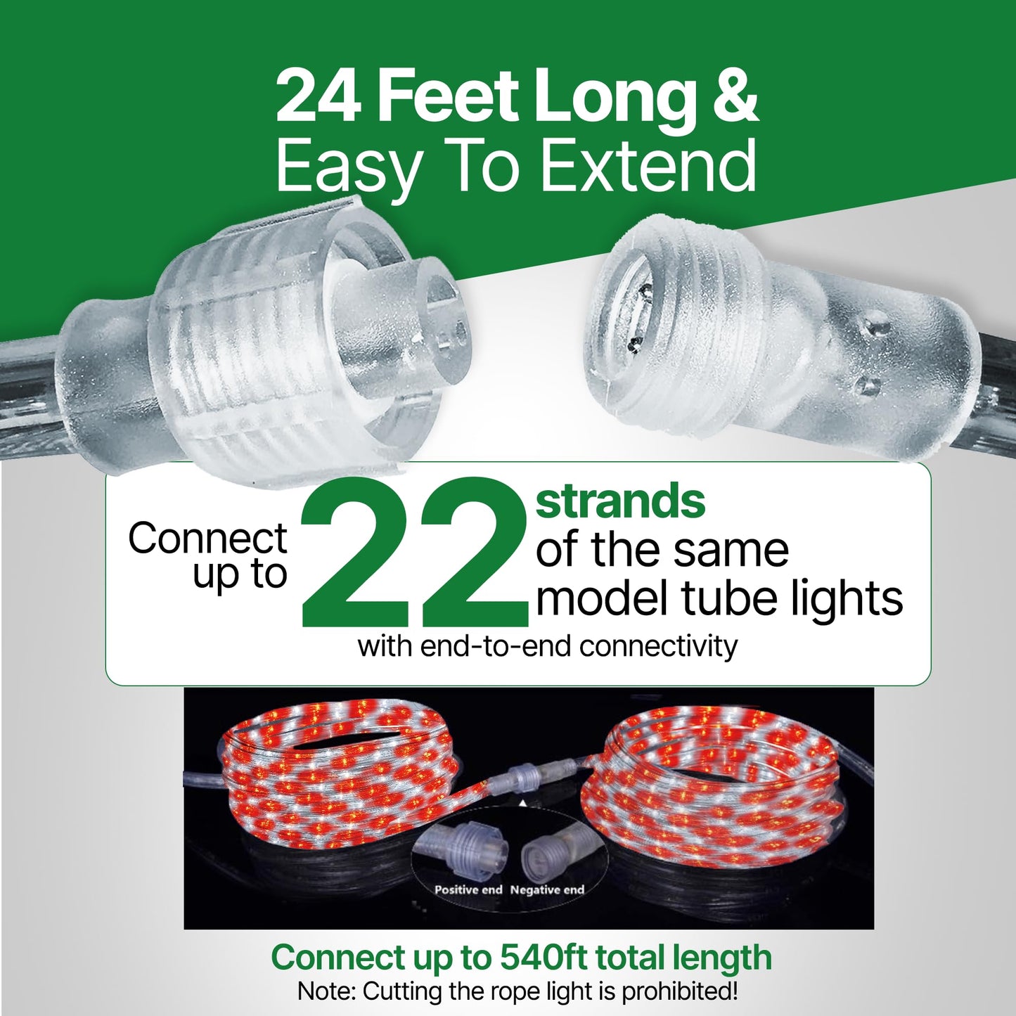 Tupkee LED Rope Light - Red & Cool White - 24 Feet (7.3 m) - 144 Long Life Bulbs - PVC Tube and Copper Wire