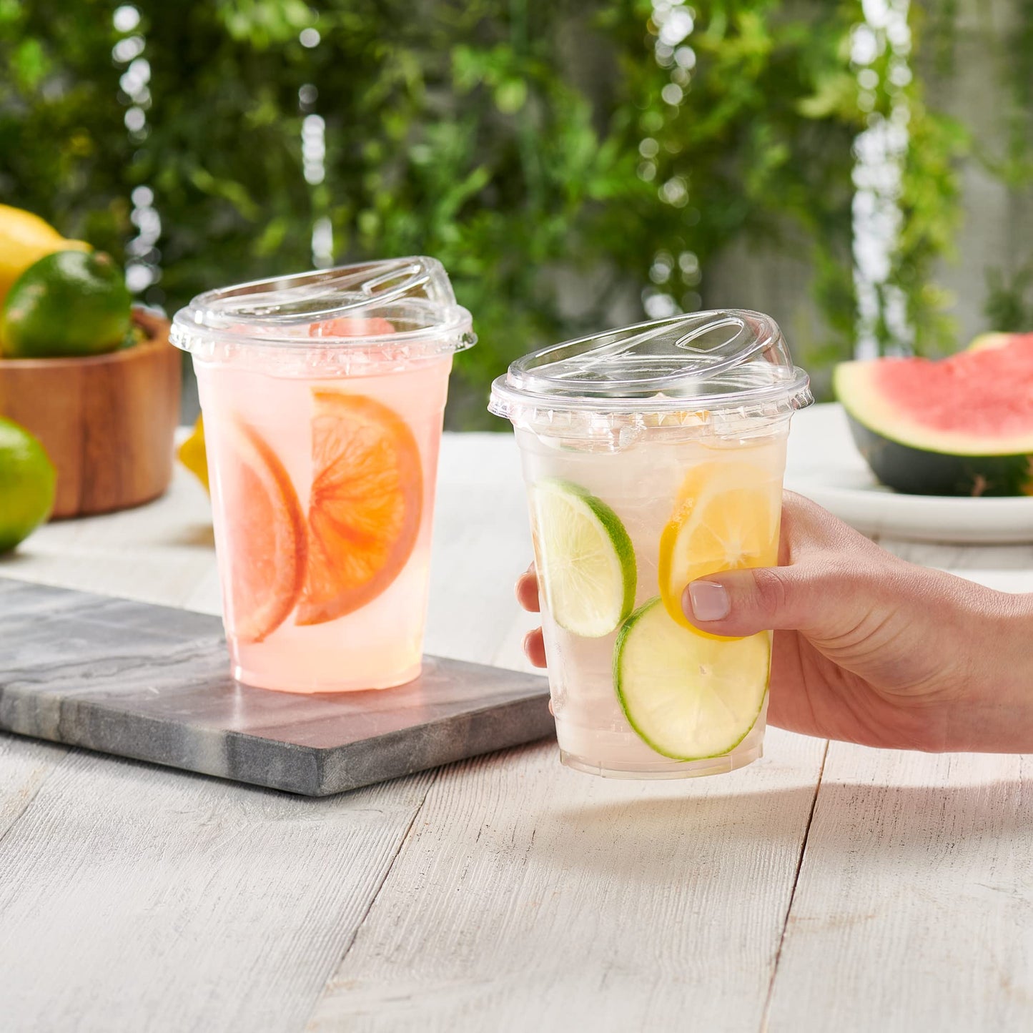 [100 Count] Crystal Clear Strawless PET Plastic Lids for 12, 16, 20 & 24 oz. Milkshake Cups