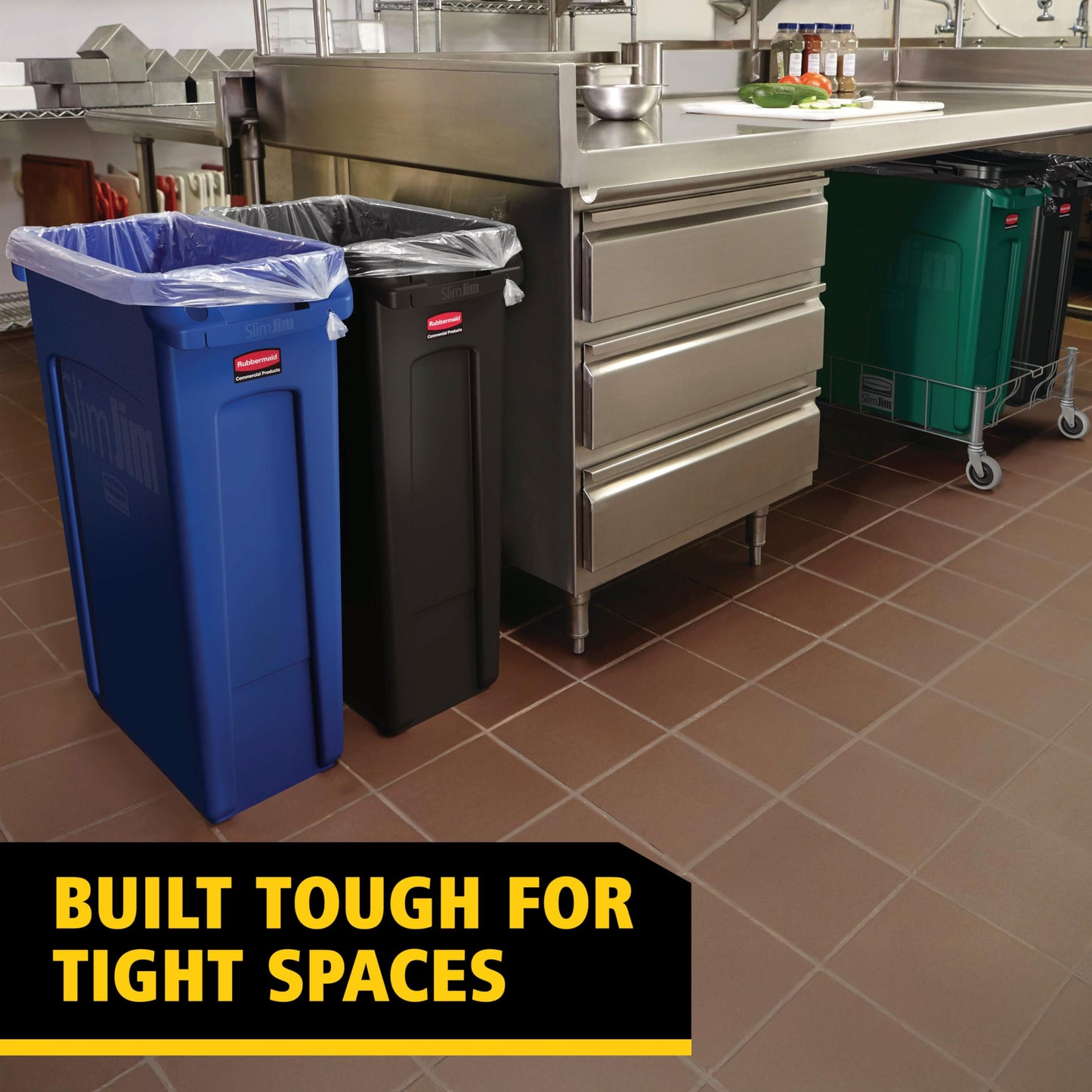Rubbermaid Commercial Products Slim Jim Plastic Rectangular Trash/Garbage Can With Venting Channels 23 Gal Black for Kitchen/Office/Workspace