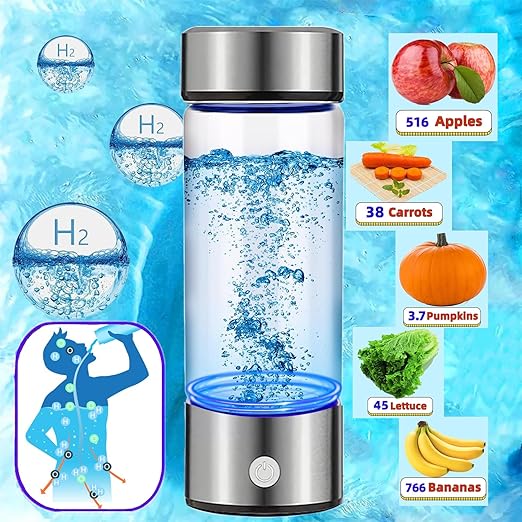 Hydrogen Water Bottle Generator 2pack, Glass Hydrogenated Water Bottle Health Cup, Hydrogen Water Generator w SPE/PEM Tech, Hydrogen Water Machine Improve Water for Home/Office/Travel/Daily Drinking
