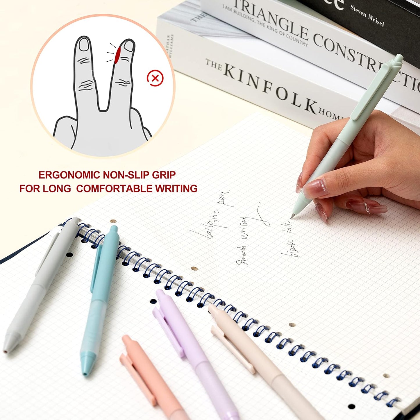 Linbsunne Ballpoint Pens Medium Point 1mm Black Pen with Super Soft Grip Ball Point Pen for Men Women Retractable Pens (6-pack)
