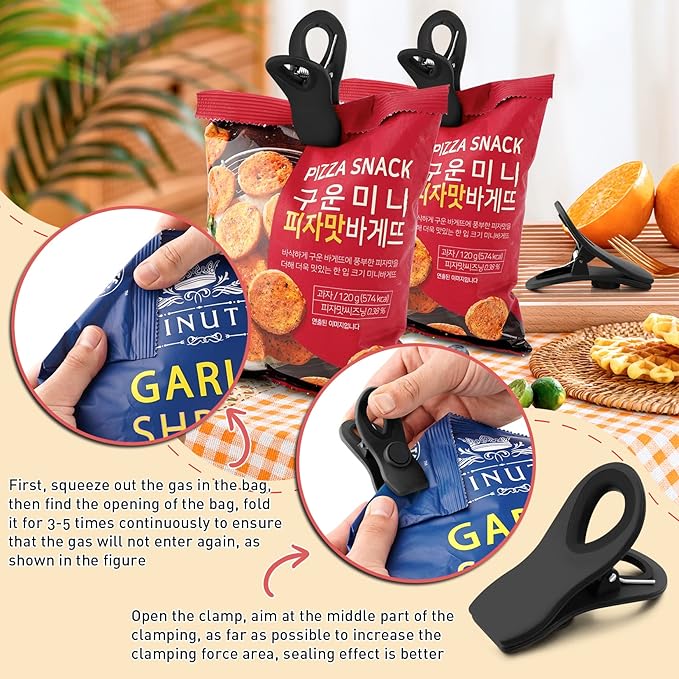 FINDMAG 12 Pack Magnetic Chip Clip, Bread Clips for Food Packages, Kitchen Clip with Magnet for Fridge, Plastic Assorted Colors Bag Clips for Chip Bags, Fridge, Kitchen Storage and Food Organization