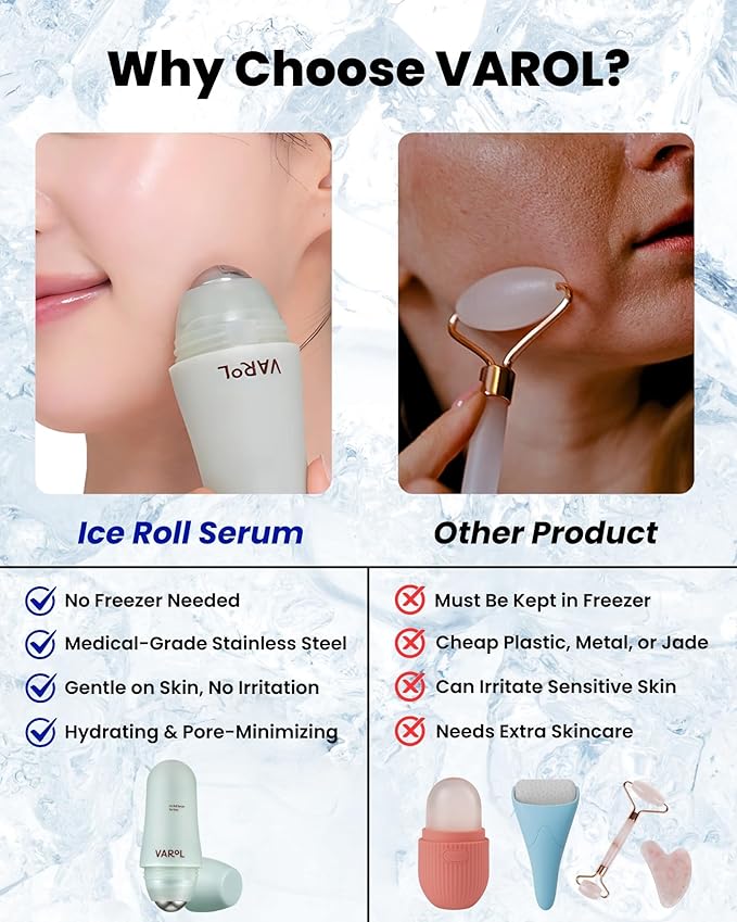 Ice Roll Serum | Cooling Face Roller with Serum for Depuffing, Under Eye Bag, Hydrating, Soothing & Pore Tightening with Panthenol & Tannin | Korean Skin Care & Gua Sha Facial Tool | 1.69 Fl Oz