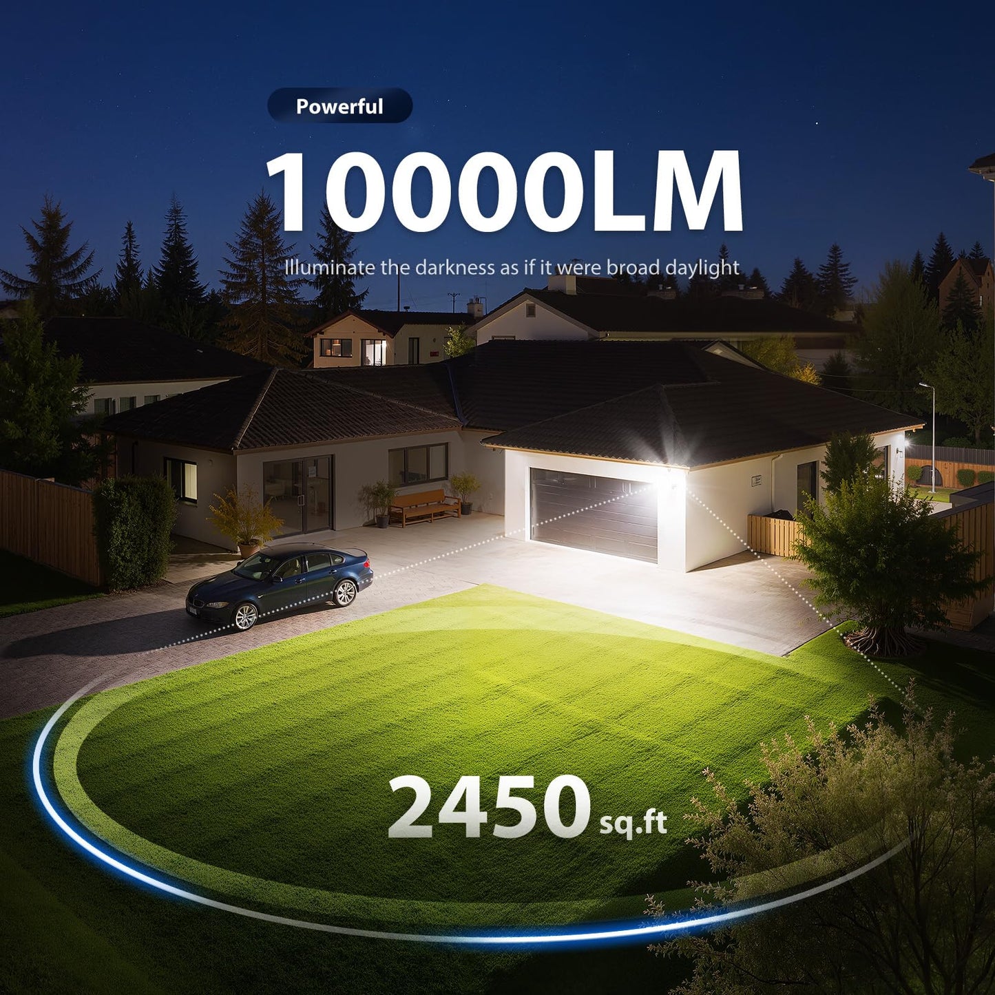 Onforu 90W 10000Lm Led Motion Sensor Outdoor Lights  4-Head Dusk To Dawn Outdoor Lighting  Hardwired Flood Lights  Ip66 Waterproof 6500K Security Floodlight For Outside (Black)
