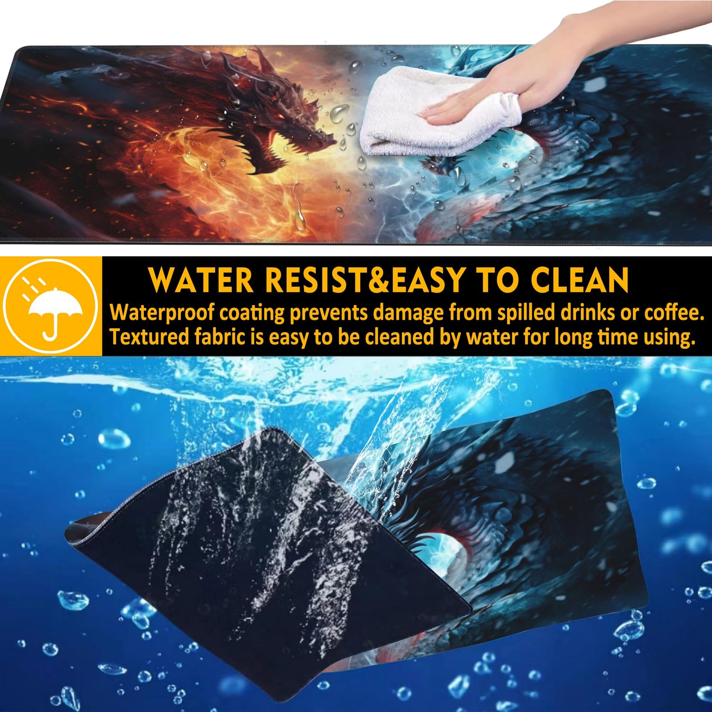 Uiaoiais Desk Pad,Japanesev Anime Fire Ice Dragons Mouse Pad,31.5"X15.7" Extended Gaming Mouse Pad Mat with Stitched Edge Non-Slip Base Big Desk Mat for Office Keyboard Laptop