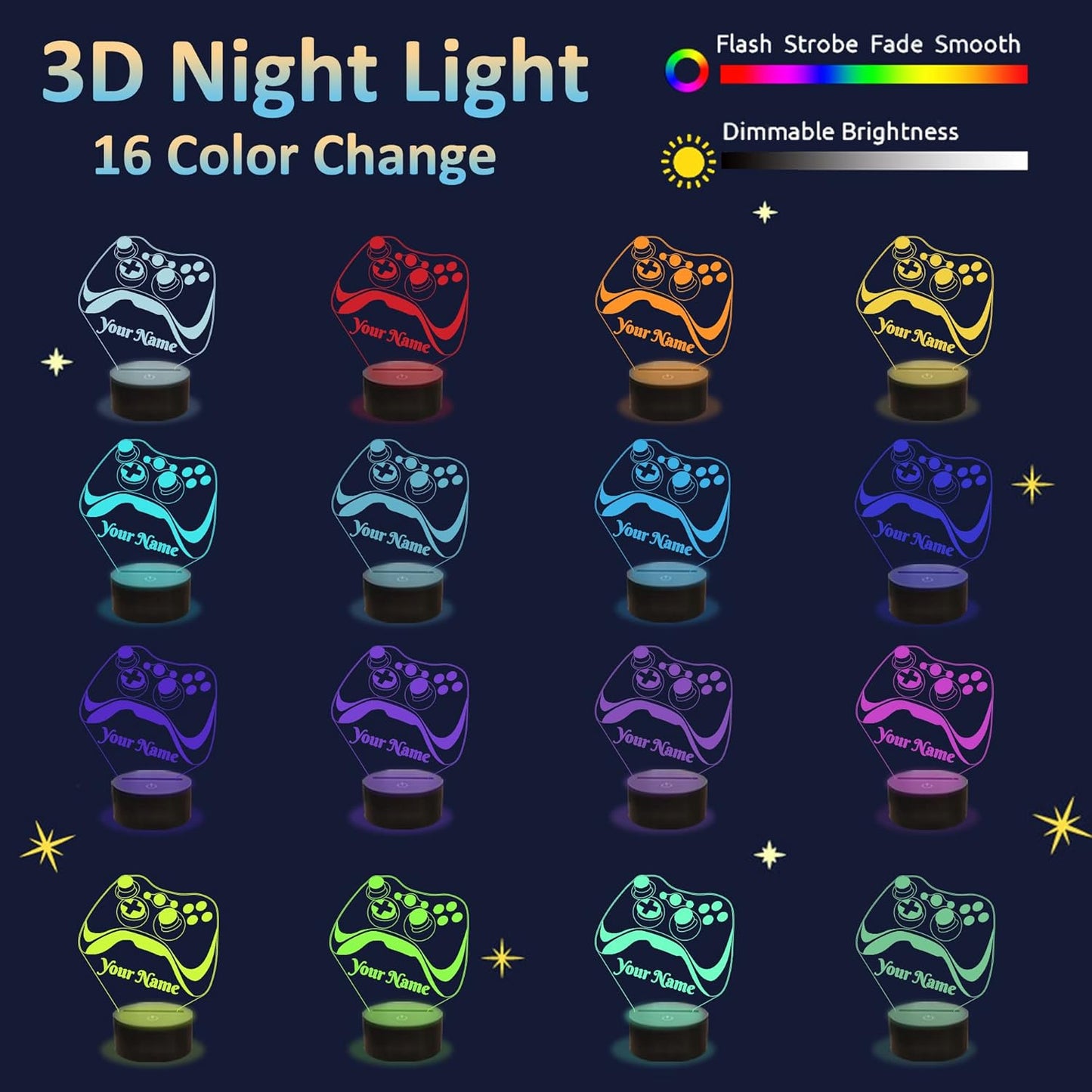 Attivolife Personalized 3D Game Theme Night Light, Table Desk Lamp Engraved Name Letter, Multicolor Custom LED Best Home Decor Birthday Christmas Gifts Toys for Boys Girls Kids