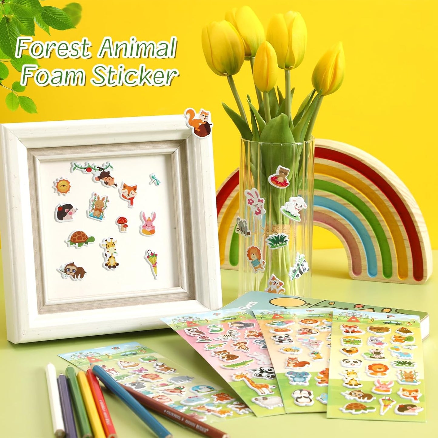 UPINS 12 Sheets Animal Stickers for Kids, 3D Puffy Stickers Bulk Self-Adhesive Cartoon Forest Animals Stickers Assorted Cute Animals Reward Stickers for Kids Classroom DIY Crafts Decorations