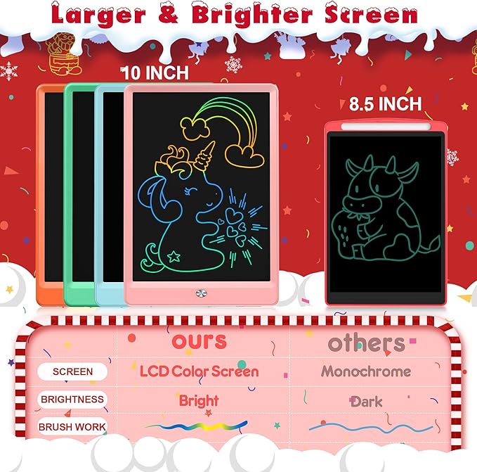 FLUESTON LCD Writing Tablet, Doodle Board Toys Gifts for 3-8 Year Old Girls Boys, 10 Inch Colorful Electronic Board Drawing Pad for Kids, Christmas Gifts for Toddler Educational Learning Travel, Pink