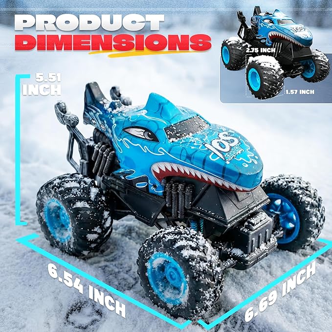 BEZGAR Monster Truck Toys - Remote Control Monster Truck with Light & Music, Dinosaur Toys for Kids, 1:20 Scale RC Truck with 360° Spins and Drifting, Remote Control Car for Boys (Blue)