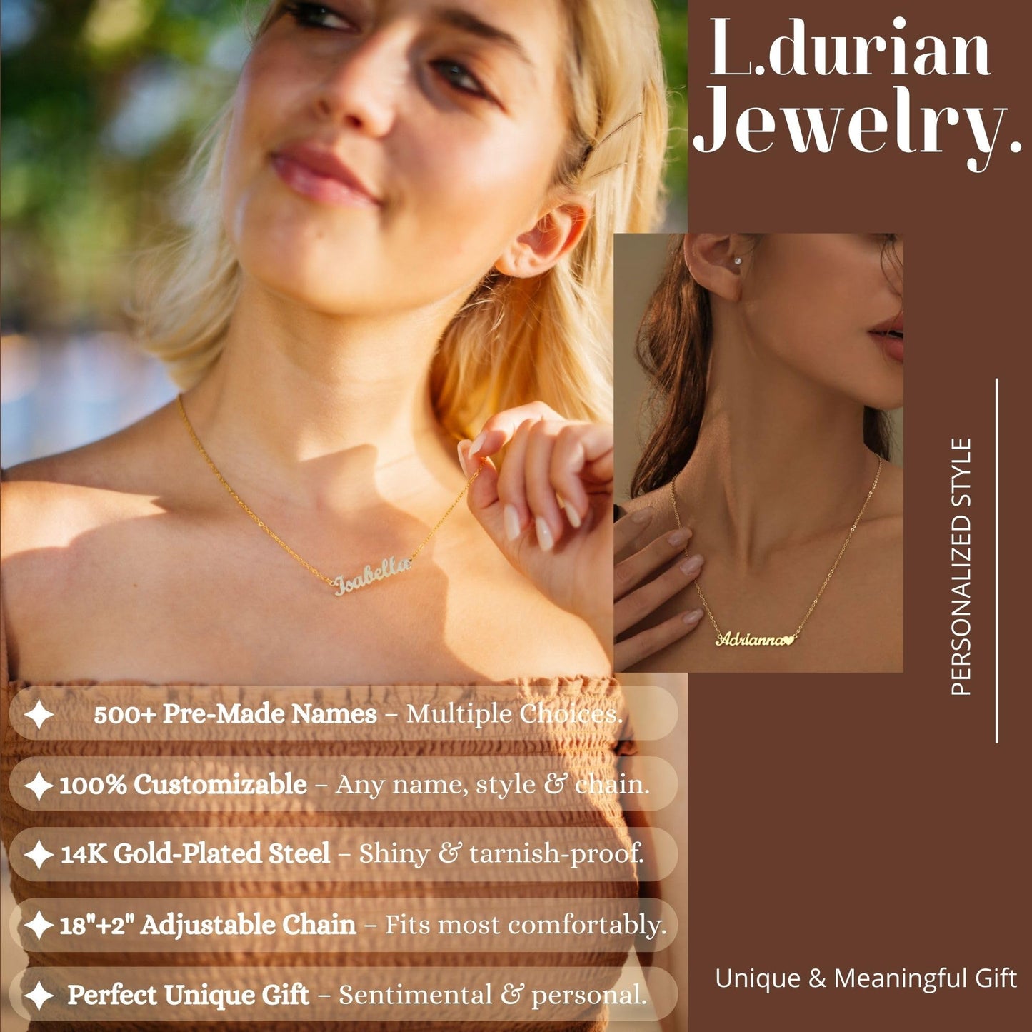 Ldurian Custom Name Necklace, Eleanor Name Plate Pendant Necklace Pre Gifts, Charm Necklaces Jewelry for Birthday Anniversary