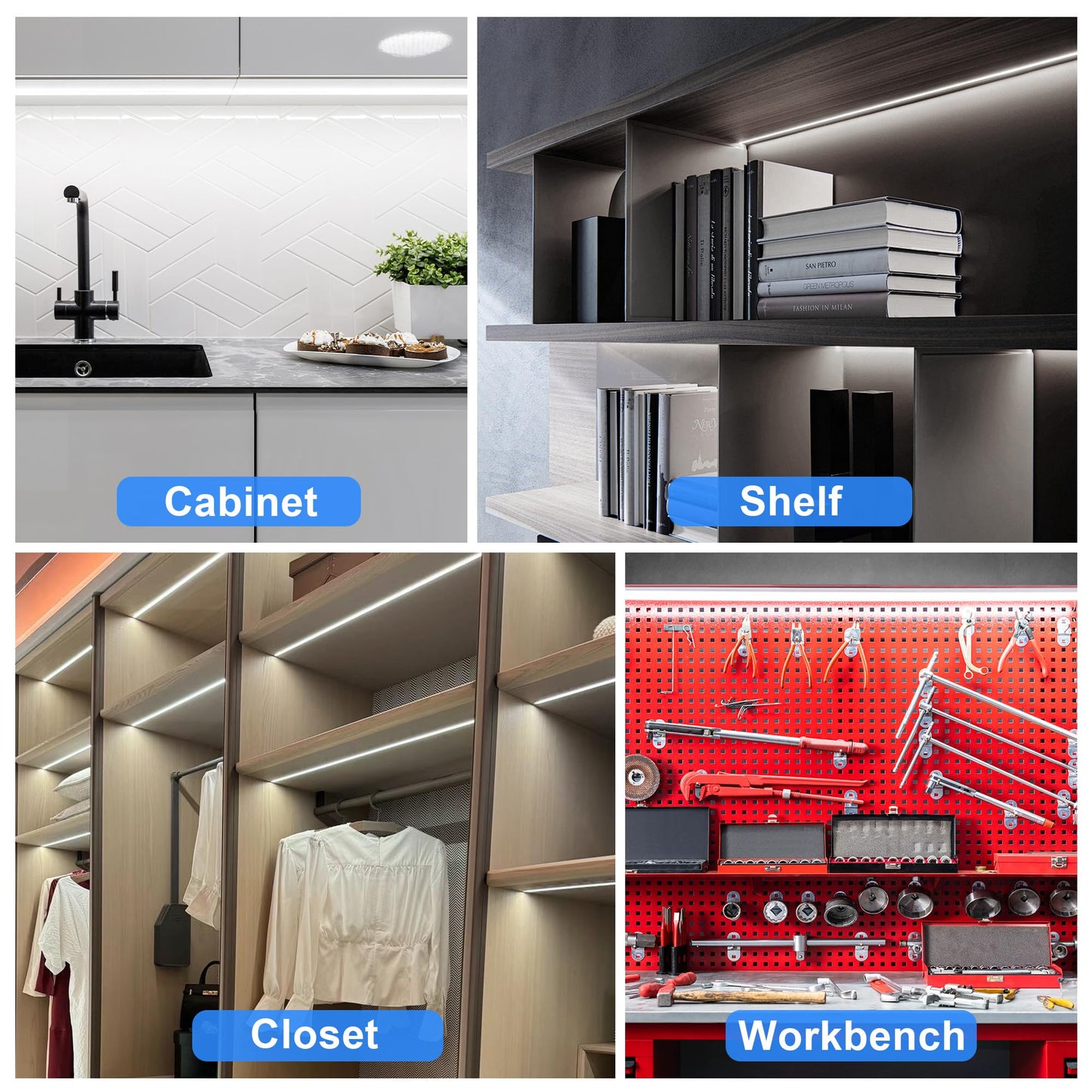 maylit Under Cabinet Strip Lighting Plug in 96in, Ultra Bright Small LED Light Bar, 6000K Cool White, 110V-120V Wired Lights for Kitchen Cabinet, Counter, Workbench, Desk, Closet, Shelf, Indoor