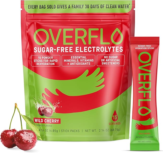 Overflo Electrolyte Powder Packets – Sugar Free Hydration Mix with Coconut Water, Magnesium & Potassium – Instant Clean El...