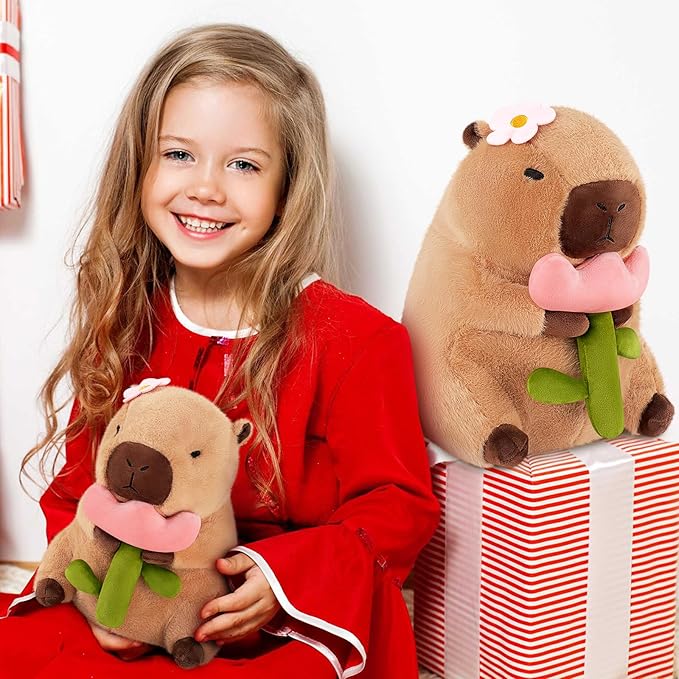 Achwishap Capybara Plush,Cute Plushies Capybara Stuffed Animals,Capybara Plush Toys,Kawaii Plushie Stuffed Toy with Flower Plushies Gift for Kids Adults Birthday(Capybara with Holding Flower,16”)