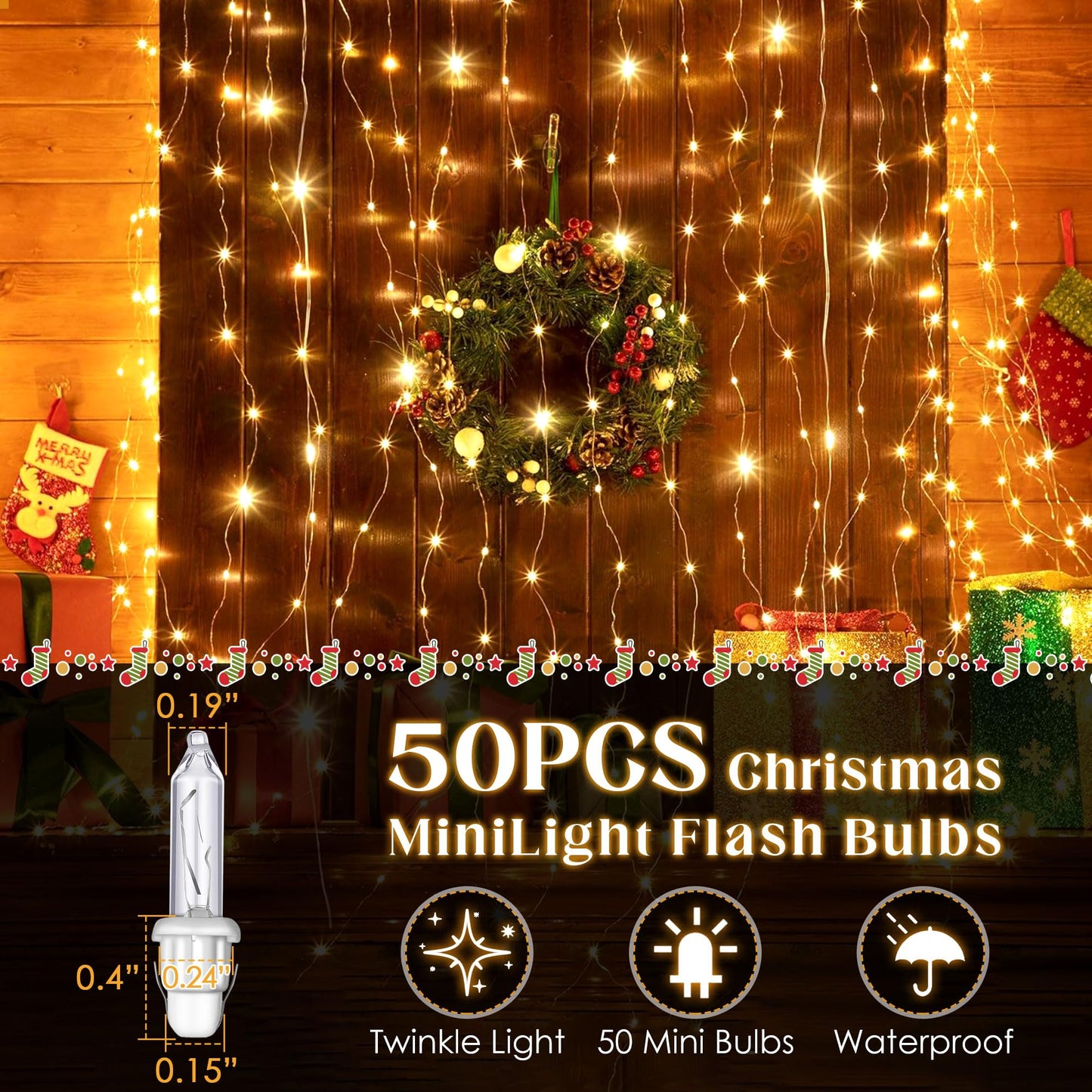 Electricwise 50 Pcs Twinkle Christmas Tree Light Replacement Bulbs  2.5 Volt Incandescent Christmas Tree String Bulbs With Base For Indoor Outdoor Xmas Decor (White Light White Base)