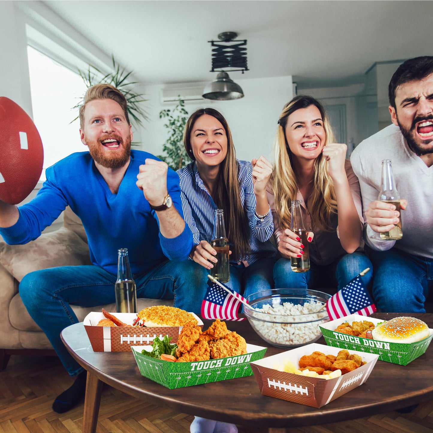 Helimoto 50PCS Football Party Decorations, Football Paper Snack Tray, Large Disposable Food Tray, Party Snacks Serving Trays for Taco Fries Hot Dog Supplies Favors Table Decor