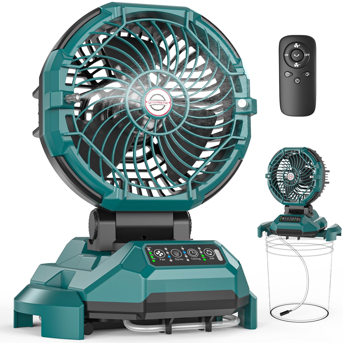 Panergy Portable Misting Fan For Outdoors-30000Mah Rechargeable Battery, 4-Speed Fan,4 Spray Modes,10-13 Inch Bucket Compatible,