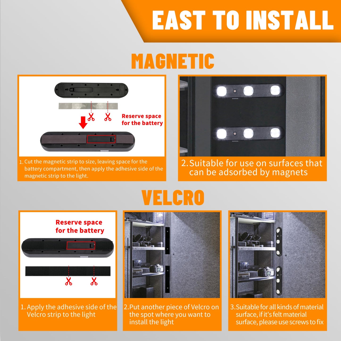 MIND&ACTION LED Gun Safe Light, Motion Activated, Ultra Bright, Battery Powered, Black, Model XW-DJQD-N6PA, 1 Pack