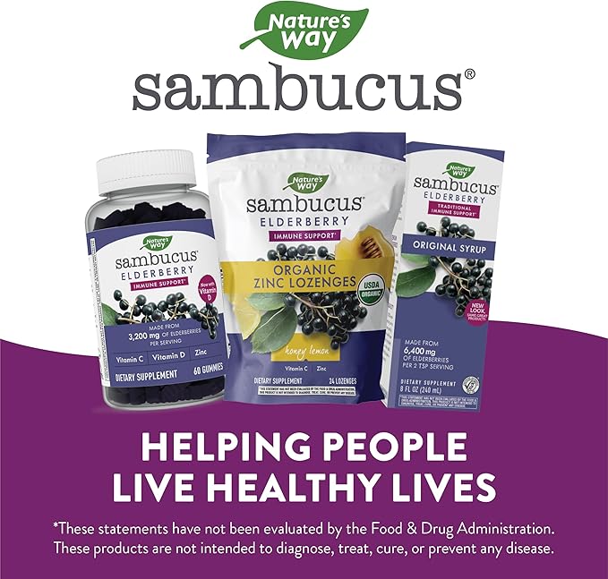 Nature's Way Sambucus Zinc Lozenges - With Elderberry & Vitamin C - Black Elderberry Extract - For Immune Support* - Honey Lemon Flavor - 24 Lozenges (3 Pack)