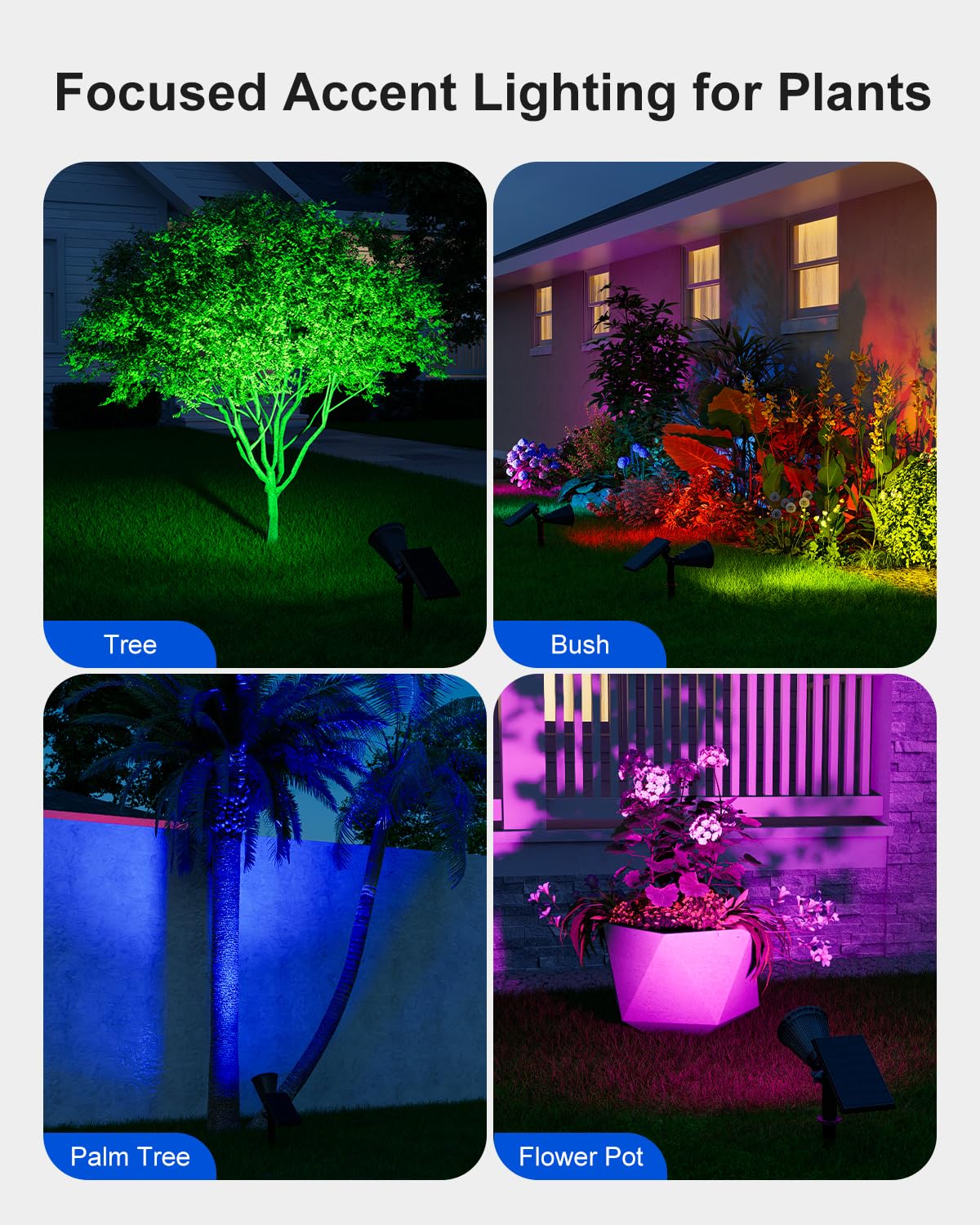 FALOVE Christmas Color Changing Solar Spotlights, 1 Pack, Outdoor Waterproof LED Landscape Uplighting, Model FA0502C
