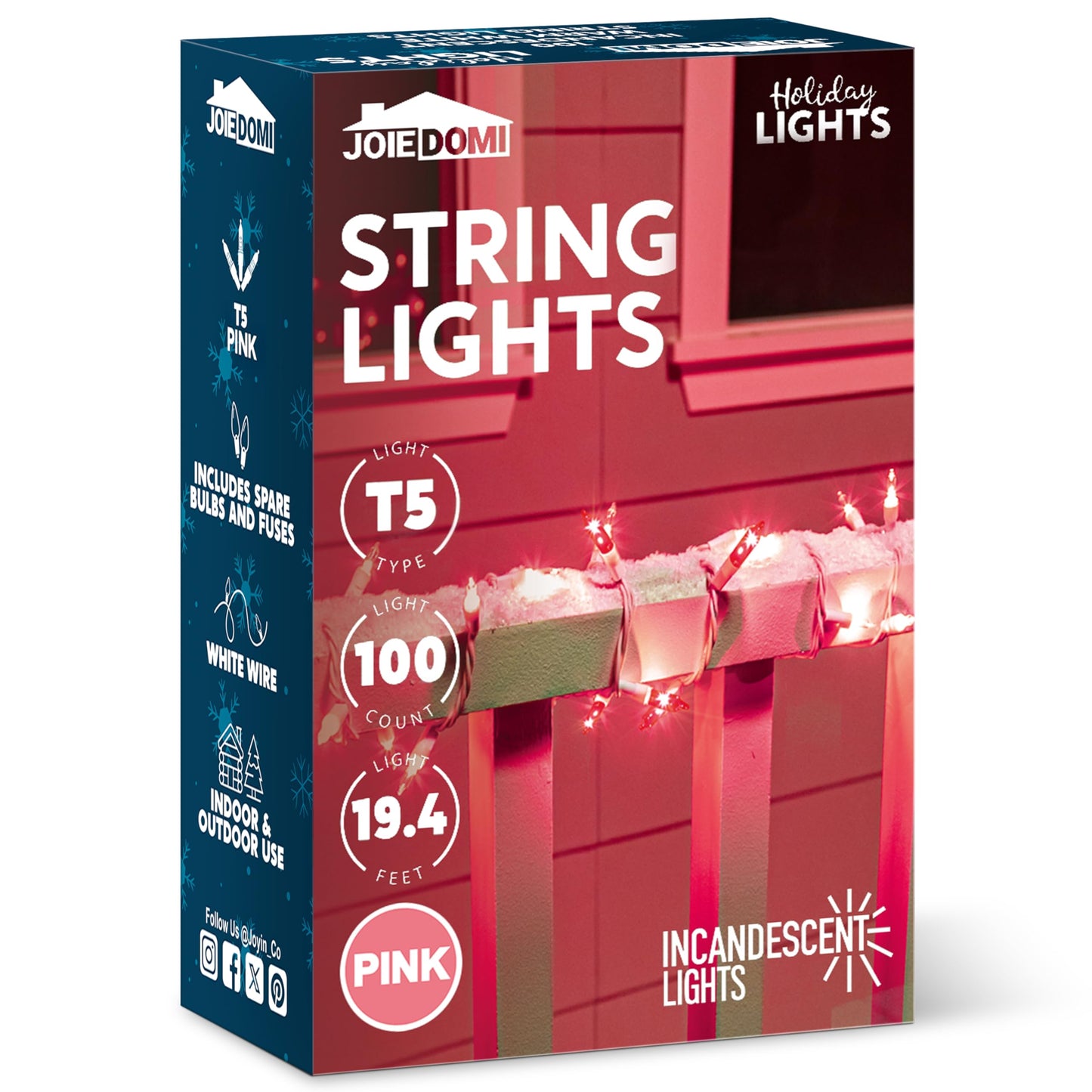 Joiedomi Christmas String Lights Indoor 100 Count Mini Pink Valentines Day Light 21.4 Ft Lighting Decor For Patio Dorm Classroom Holiday Wedding Party Garland Birthday Festival White Wire