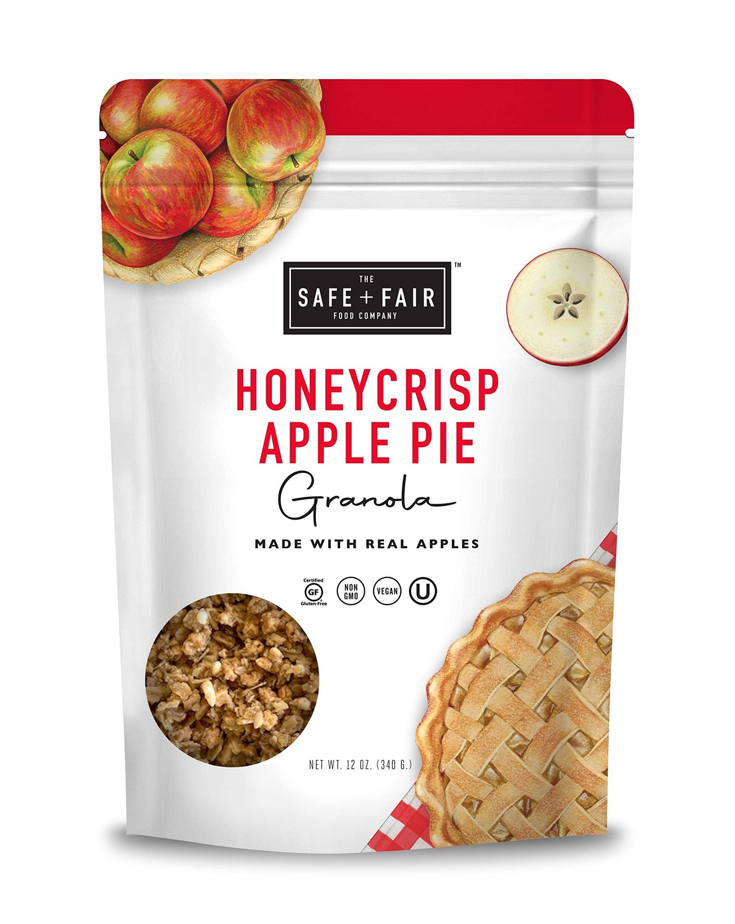 Safe + Fair Honeycrisp Apple Pie Granola - Gluten-Free, Vegan & Plant-Based Snack with Real Honeycrisp Apples, Whole Grains, Non