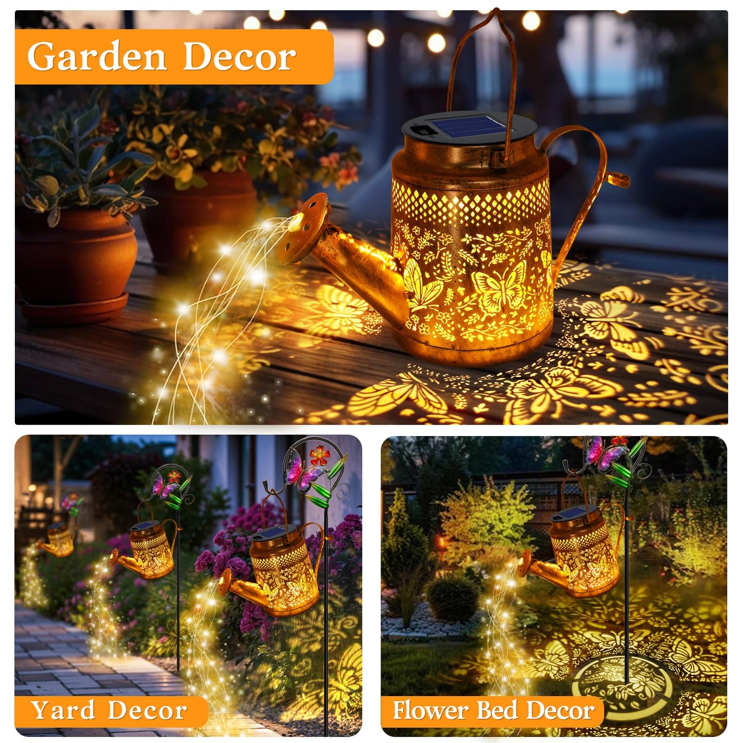 2 Pack Solar Powered Butterfly Watering Can Lights Waterproof Outdoor Decor With Shepherd Hook Hanging Patio Lights For Yard  Garden  Backyard Perfect Gardening Birthday Gift For Women  Mom  Grandma